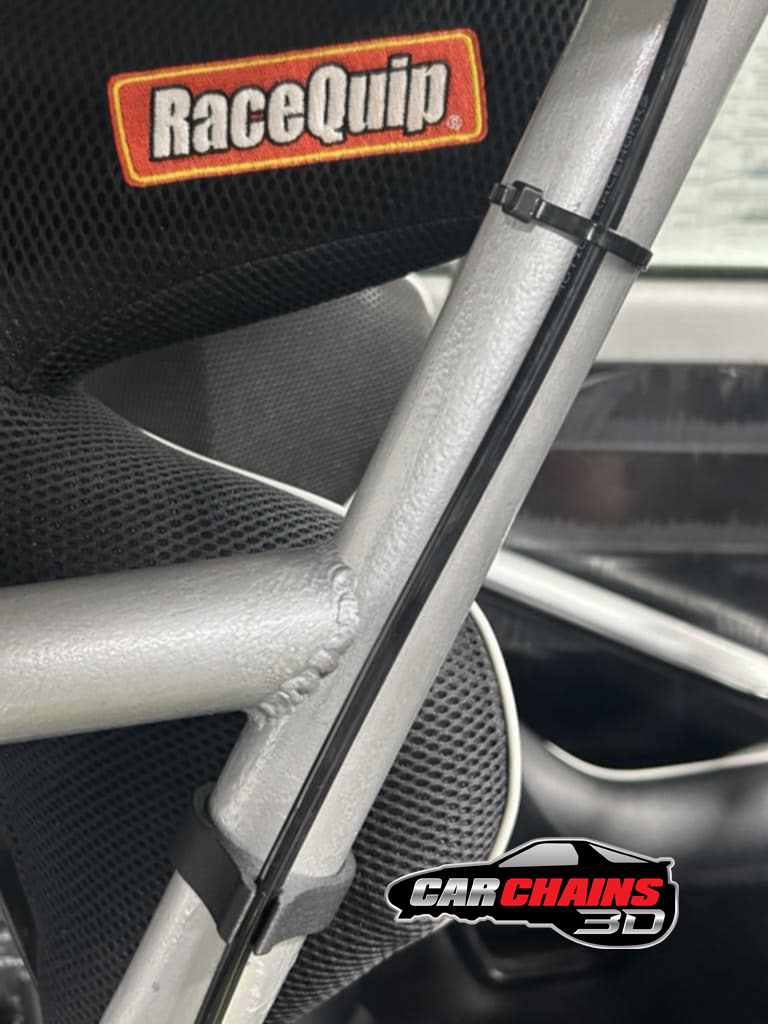 3D Printed Roll Bar Clips for Stroud Simpson Racing Parachute Cable Management in Drag Racing, available in multiple sizes for secure and organized installation.