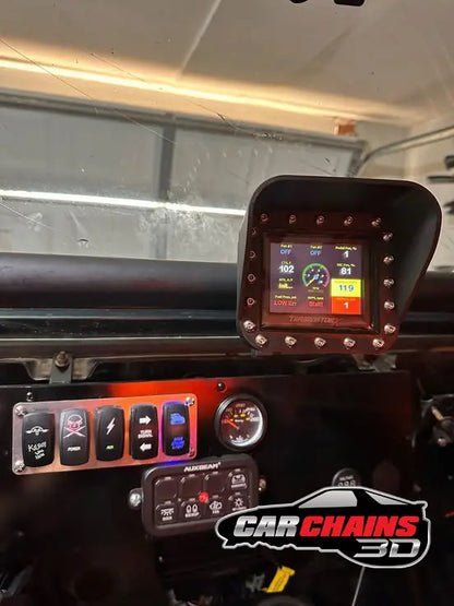 the 3.5 inch Terminator X and Sniper Holley screens, designed specifically for off-road vehicles and boats. This 3D Printed Water Resistant Roll Bar Mount offers protection against splashes of water and rain, making it ideal for rugged environments. While not intended for full submersion, this mount retains touchscreen functionality, with a slight reduction in sensitivity.