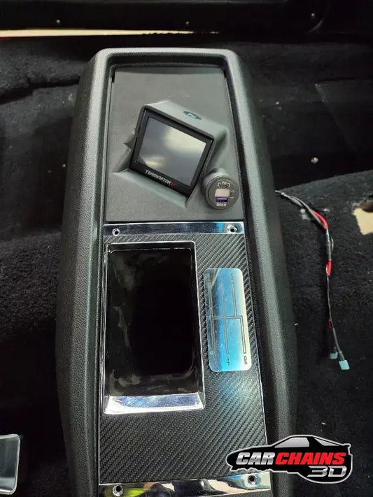 3D printed center console mount for Holley 3.5 inch Terminator X and Sniper screen in 1968–1969 Chevrolet Camaro interior