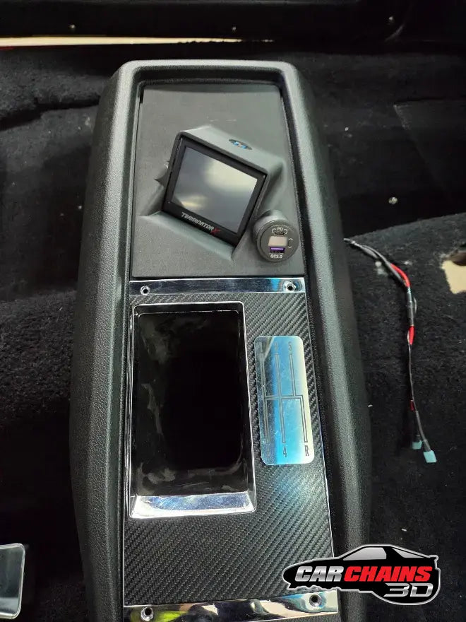 3D printed center console mount for Holley 3.5 inch Terminator X and Sniper screen in 1968–1974 Chevrolet Camaro interior